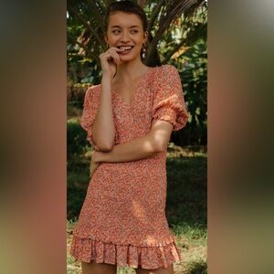 Faithful The Brand Margherita Smocked Mini Dress in Mathiola Pattern Size 6